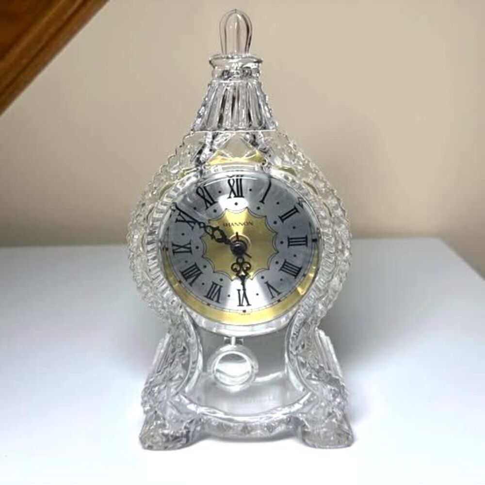 Shannon Crystal Glass Mantel Clock Quartz Roman Numerals Taiwan Vintage
